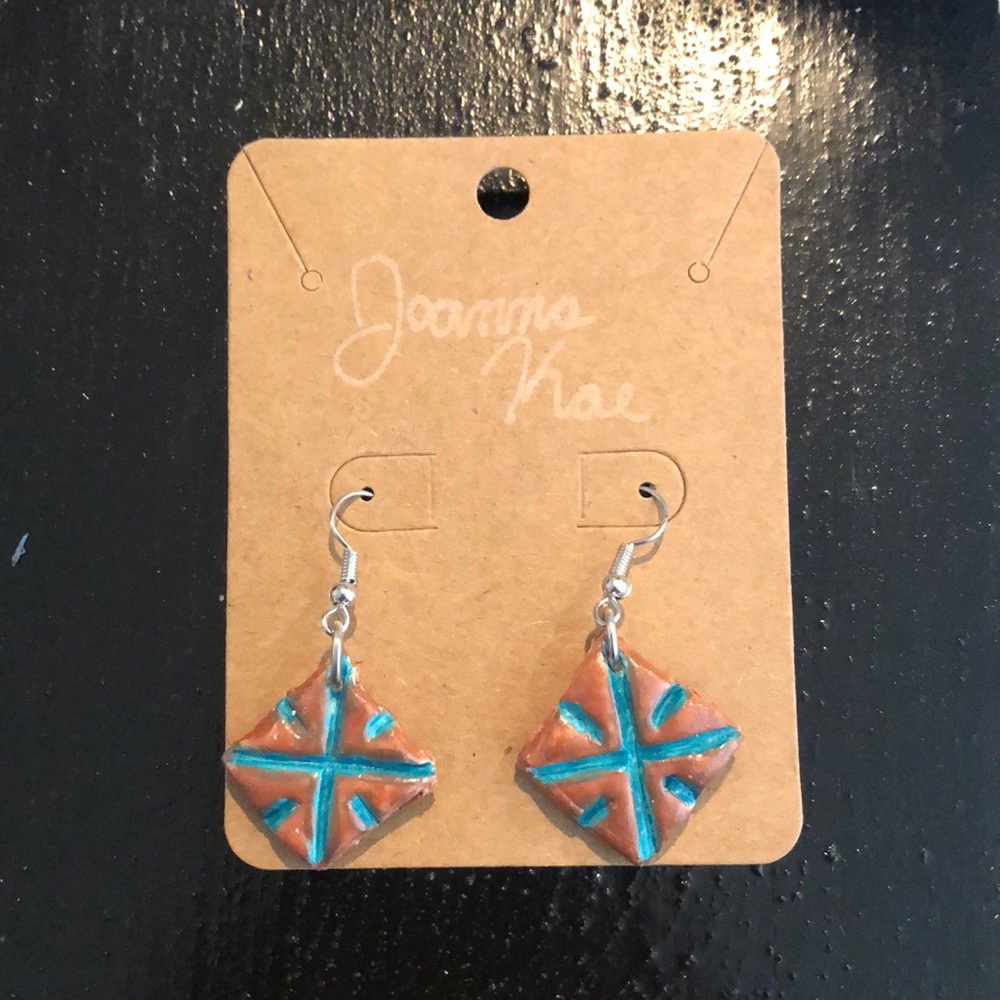 Copper turquoise handmade clay earrings